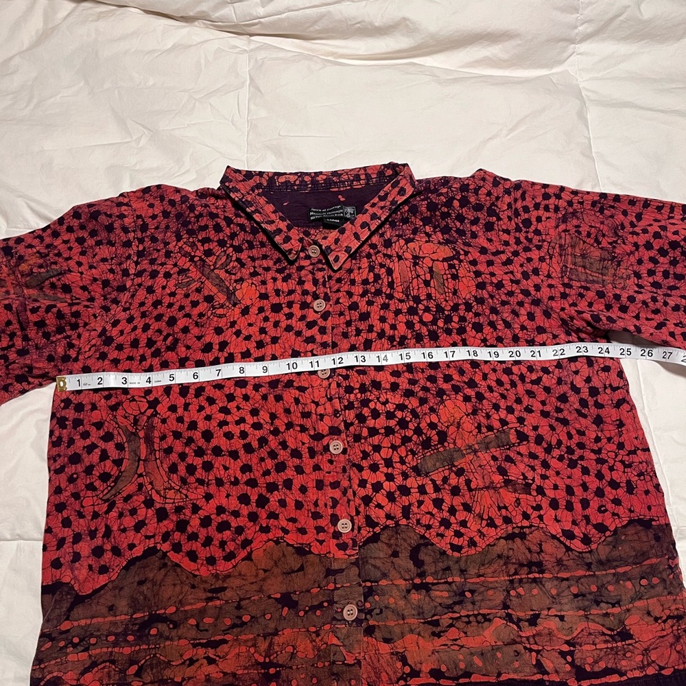 Nnamdi Ibenagu African Batik Large Orange, Plum & Brown Button Down Shirt - Picture 8 of 9